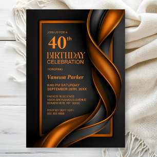 Modern Black and Orange 40th Birthday Party Invitation