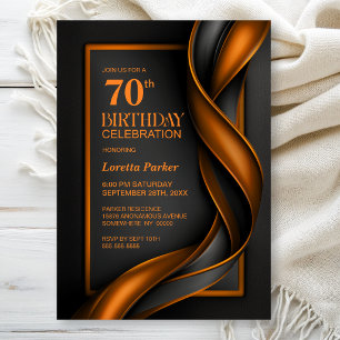 Modern Black and Orange 70th Birthday Party Invitation