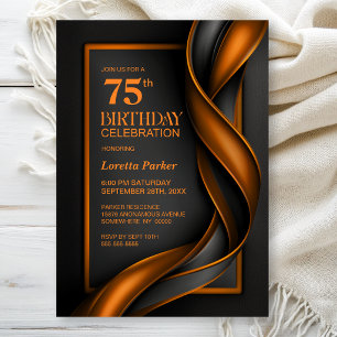 Modern Black and Orange 75th Birthday Party Invitation