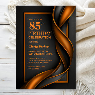 Modern Black and Orange 85th Birthday Party Invitation
