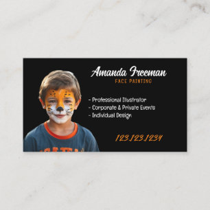 Modern Black and Orange Clown Face Painting Business Card