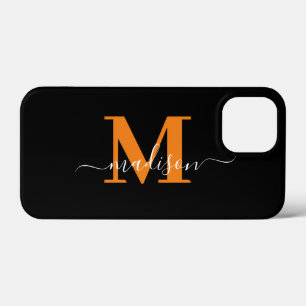Modern Black And Orange Monogram Case-Mate iPhone  13 Mini Case