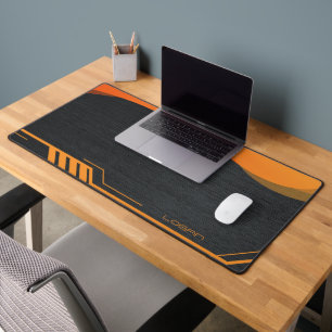 Modern Black and Orange Personalized Desk Mat