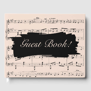 Modern Black and Peach Music Wedding Invitation Guest Book