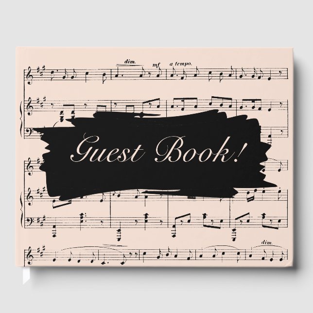 Modern Black and Peach Music Wedding Invitation Guest Book (Front)