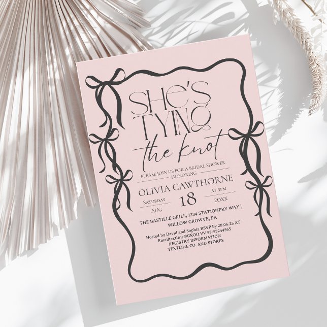 Modern Black and Pink Bow Bridal Shower Invitation (Creator Uploaded)