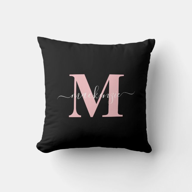 Modern Black and Pink Elegant Monogram Name  Cushion (Front)