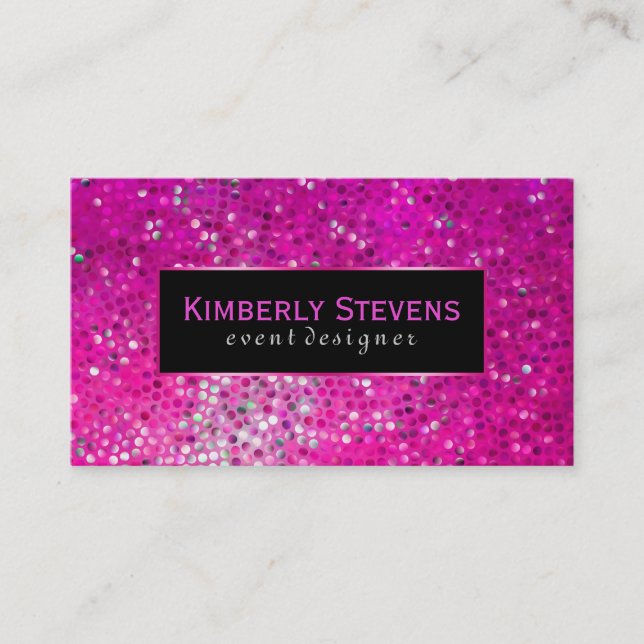 Modern Black And Pink Glitter & Sparkles Business Card (Front)