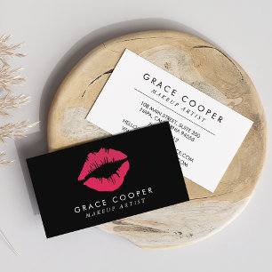 Modern Black and Pink Lips Makeup Artist Business Card
