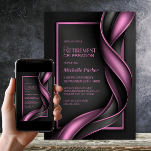 Modern Black and Pink Retirement Party Invitation