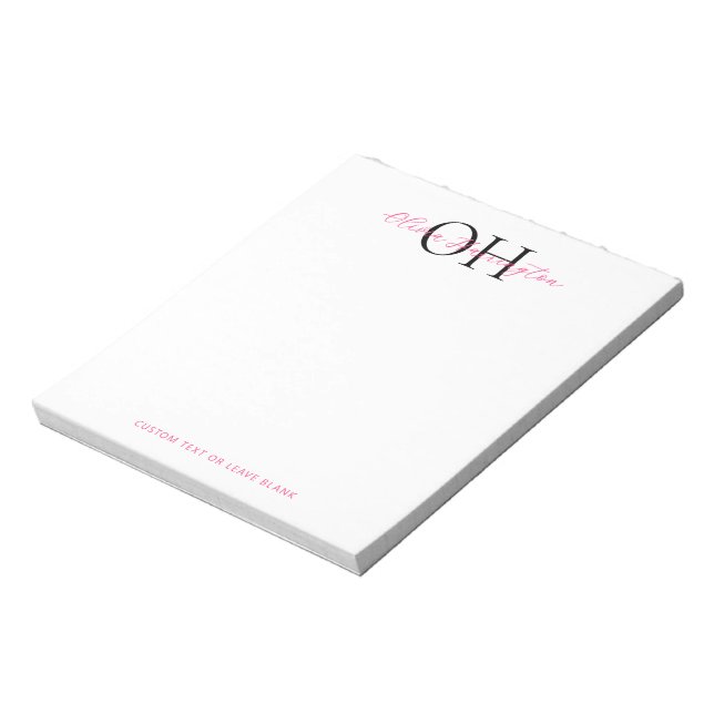 Modern Black and Pink Script Classic Monogram Notepad (Rotated)
