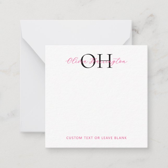 Modern Black and Pink Script Classic Square Card (Front)