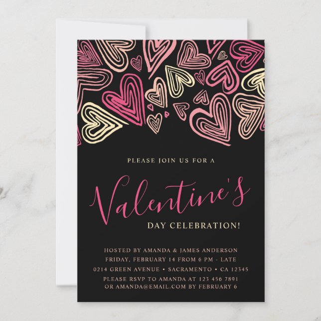 Modern Black And Pink Valentine's Day Invitation (Front)