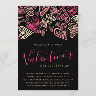 Modern Black And Pink Valentine's Day Invitation
