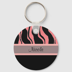 Modern Black and Pink Zebra Personalised Keychain