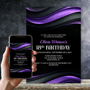 Modern Black and Purple 18th Birthday Party Invitation