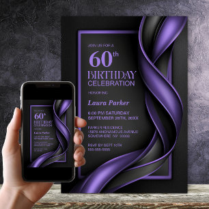 Modern Black and Purple 60th Birthday Party Invitation