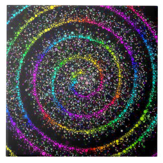Modern Black and Rainbow Spiral Dot Tile
