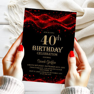 Modern Black and Red 40th Birthday Party Invitation