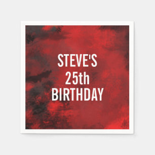 Modern Black and Red Artistic Abstract Birthday Napkin