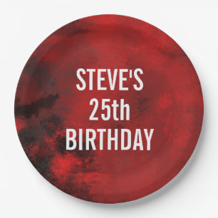 Modern Black and Red Artistic Abstract  Birthday Paper Plate