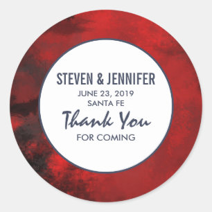 Modern Black and Red Artistic Abstract Wedding Classic Round Sticker