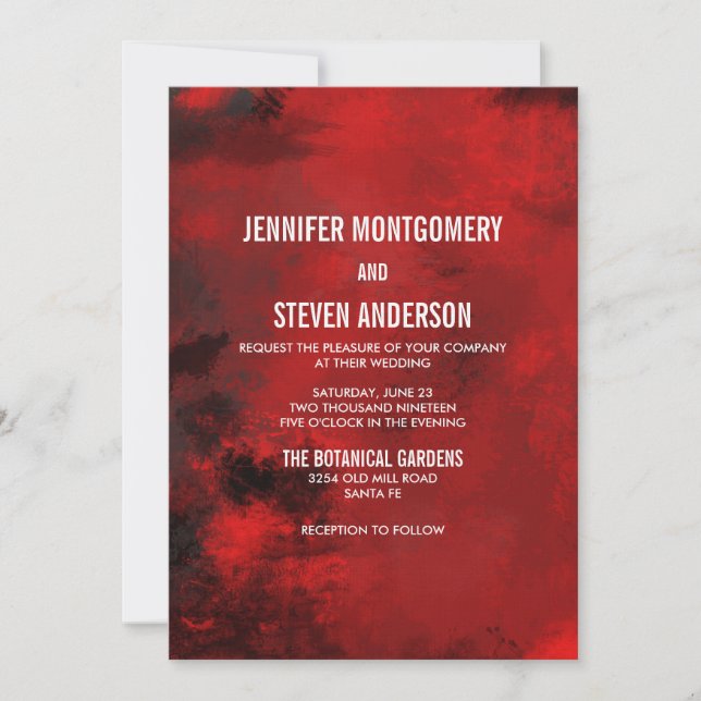 Modern Black and Red Artistic Abstract Wedding Invitation (Front)