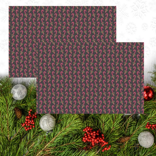Modern Black and Red Classic Candy Cane Pattern Tissue Paper (Creator Uploaded)