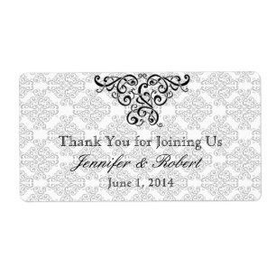 Modern Black and Red Damask Water Bottle Label