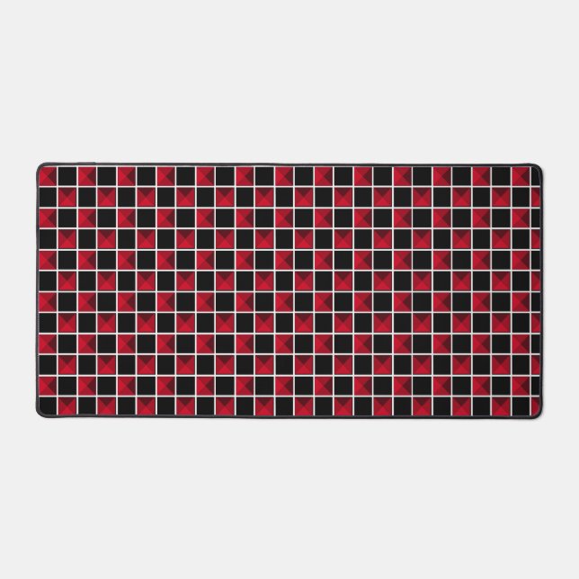 Modern black and red diamond pattern desk mat (Front)