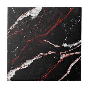 Modern Black and Red Faux Marble Pattern Tile