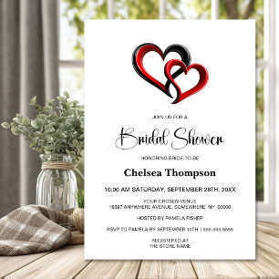 Modern Black and Red Hearts Bridal Shower Invitation