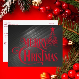 Modern Black and Red Merry Christmas Traditional Holiday Postcard