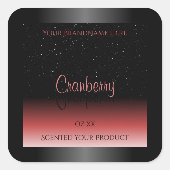 Modern Black and Red Ombre Glitter Product Labels (Front)