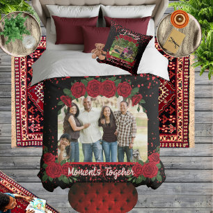 Modern Black and Red Roses Family Photo Typography Sherpa Blanket