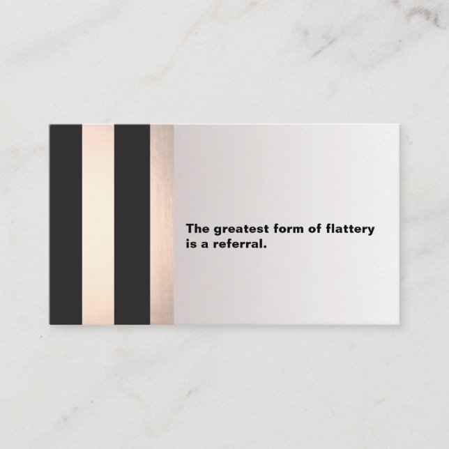 Modern Black and Rose Gold Customer Referral Card (Front)