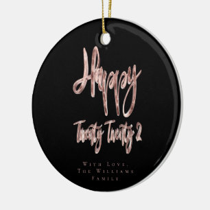 Modern Black and Rose Gold Happy New Year 2022 Ceramic Tree Decoration