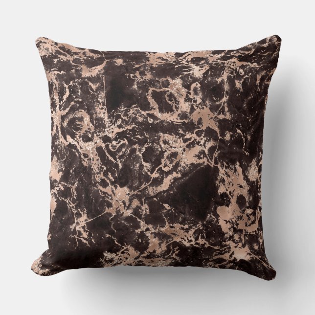 Modern Black and Rose Gold Marble Pattern Cushion (Front)