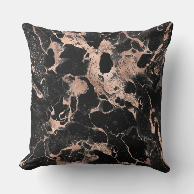 Modern Black and Rose Gold Marble Pattern Cushion (Front)