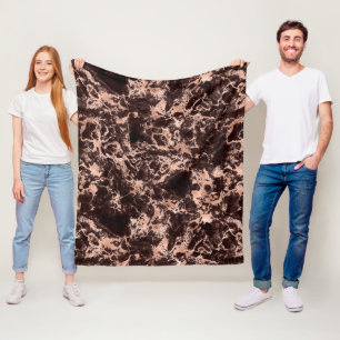 Modern Black and Rose Gold Marble Pattern Fleece Blanket