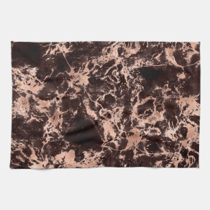 Modern Black and Rose Gold Marble Pattern Tea Towel