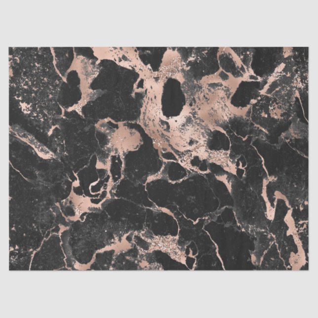 Modern Black and Rose Gold Marble Pattern Tissue Paper (Front)