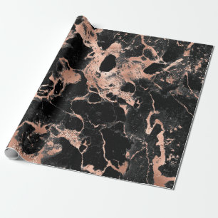 Modern Black and Rose Gold Marble Pattern Wrapping Paper