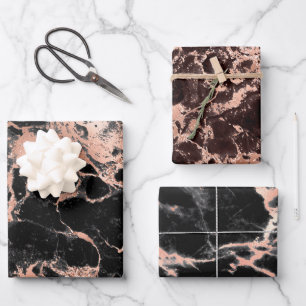 Modern Black and Rose Gold Marble Patterns Wrapping Paper Sheet