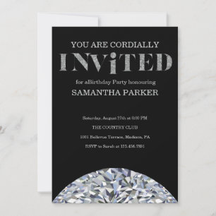 Modern Black And Silver Elegant Birthday Invitation