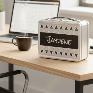 Modern Black And Silver Geometric Custom  Metal Lunch Box