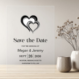 Modern Black and Silver Hearts Wedding Acrylic Invitations