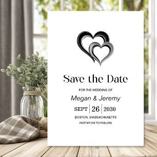 Modern Black and Silver Hearts Wedding Save The Date