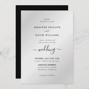 Modern Black and Silver Minimalist Script Wedding Invitation