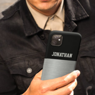 Modern Black and Silver Monogram Men iPhone 12 Pro Max Case